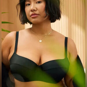 Aerie Lightly Lined Underwire 38DD High Support Black Bikini Top